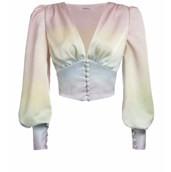 Lirika Matoshi Tops - Lirika Matoshi 2021 rainbow satin button top s